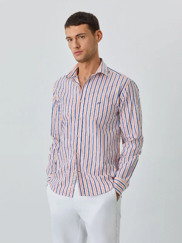 Slim Fit Shirt With Button Down Collar In BCI Cotton With Stripes