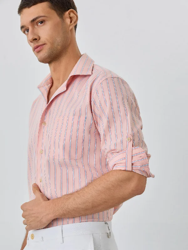 Slim Fit Shirt With Chest Pocket in BCI Cotton With Stripes