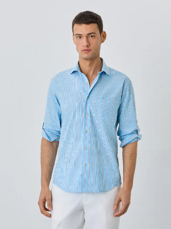 Slim Fit Shirt With Chest Pocket in BCI Cotton With Stripes