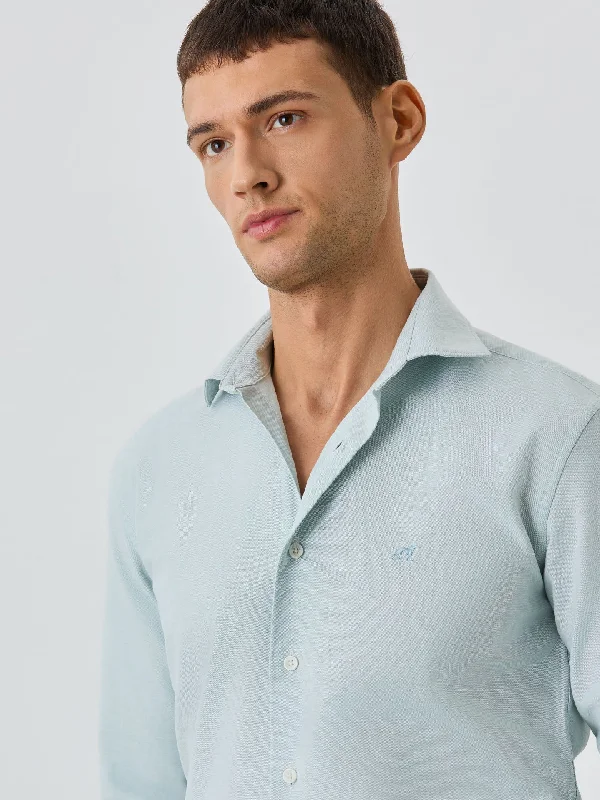 Slim Fit Shirt With Open Collar in Cotton-elastane Blend