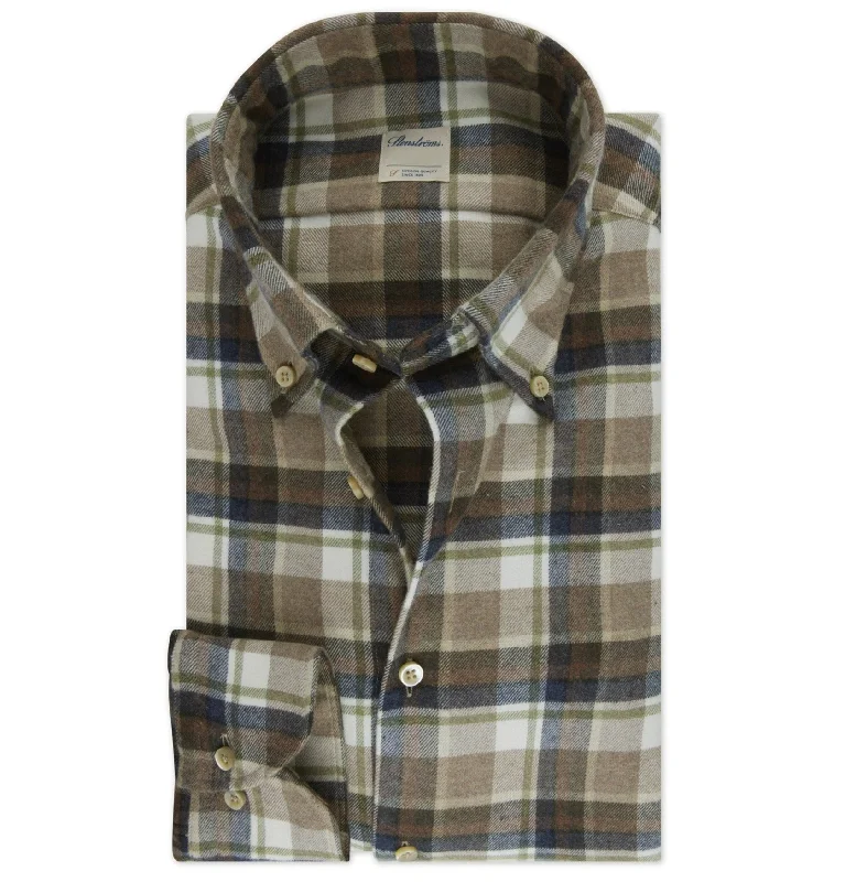 ID80379-Stenstroms Ecru Brown Check Shirt