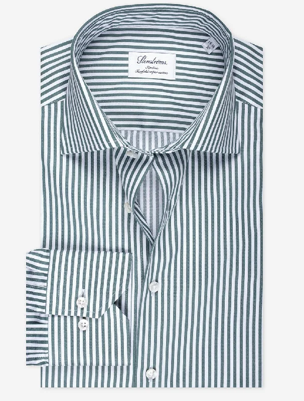 Green Stripe Cotton Slimline Shirt