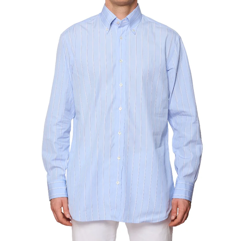 BRIONI Blue Striped Cotton Poplin Button-Down Dress Shirt EU 42 NEW US 16.5