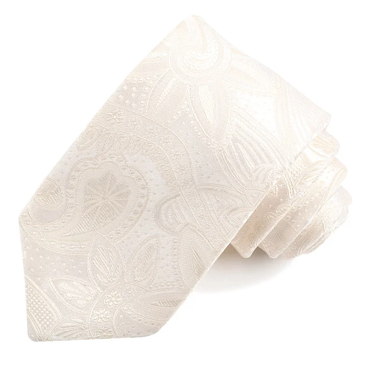 Ivory Tonal Floral Paisley Woven Silk Jacquard Tie by Dion Neckwear