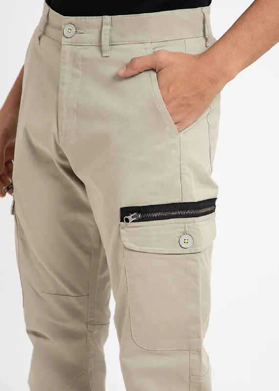 Oyster Beige Elasticated Cargo Pant