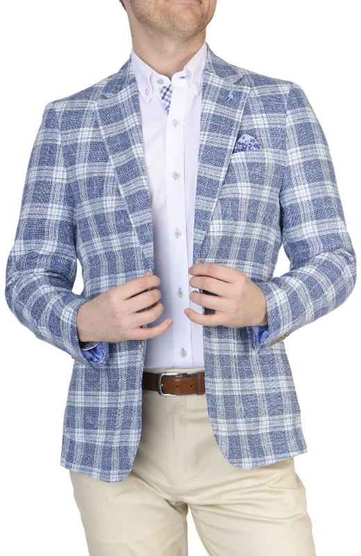 Prussian Blue Multi Windowpane Textured Sport Coat