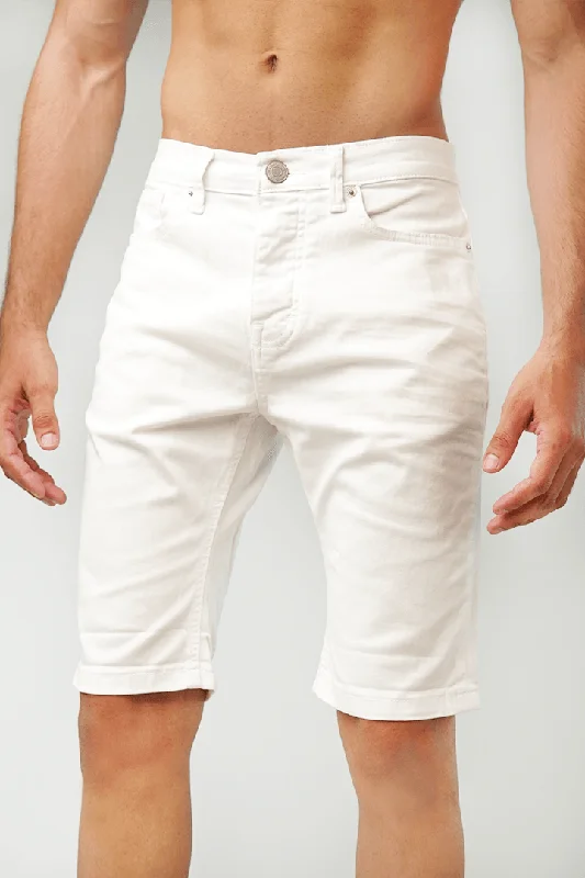 Skin Fit Denim Shorts-White