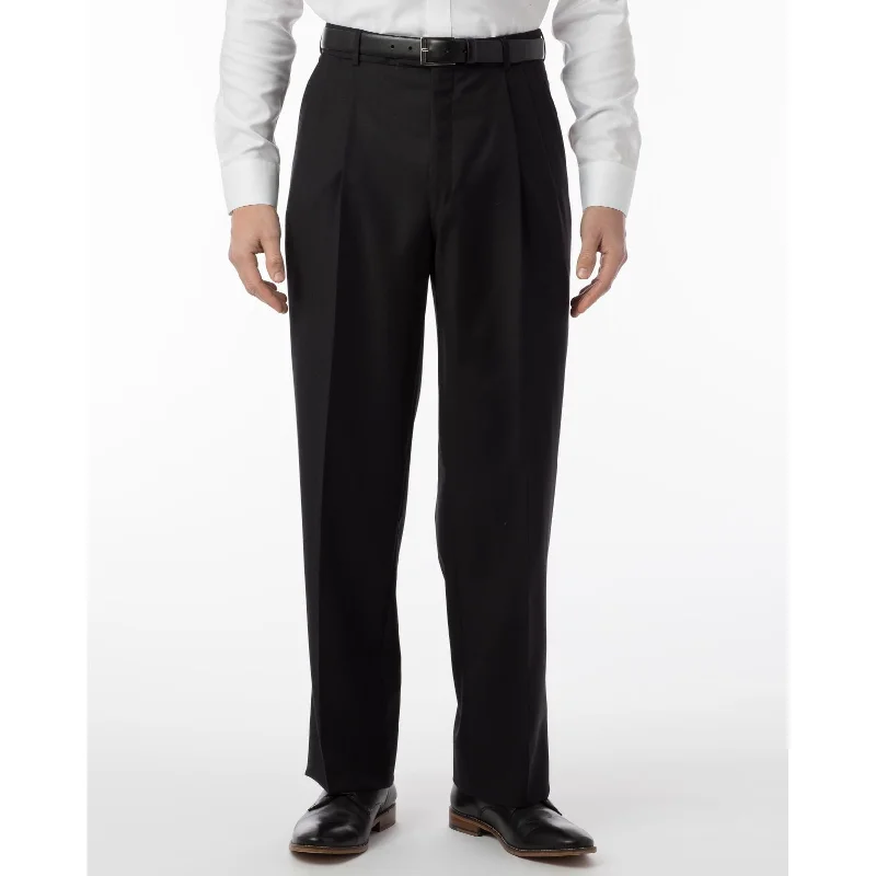 Super 120s Luxury Wool Serge Comfort-EZE Trouser in Black (Manchester Pleated Model) by Ballin