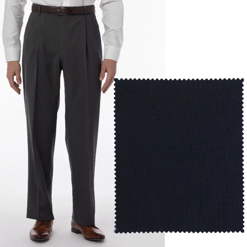 Super 120s Wool Gabardine Comfort-EZE Trouser in Navy (Manchester Pleated Model) by Ballin