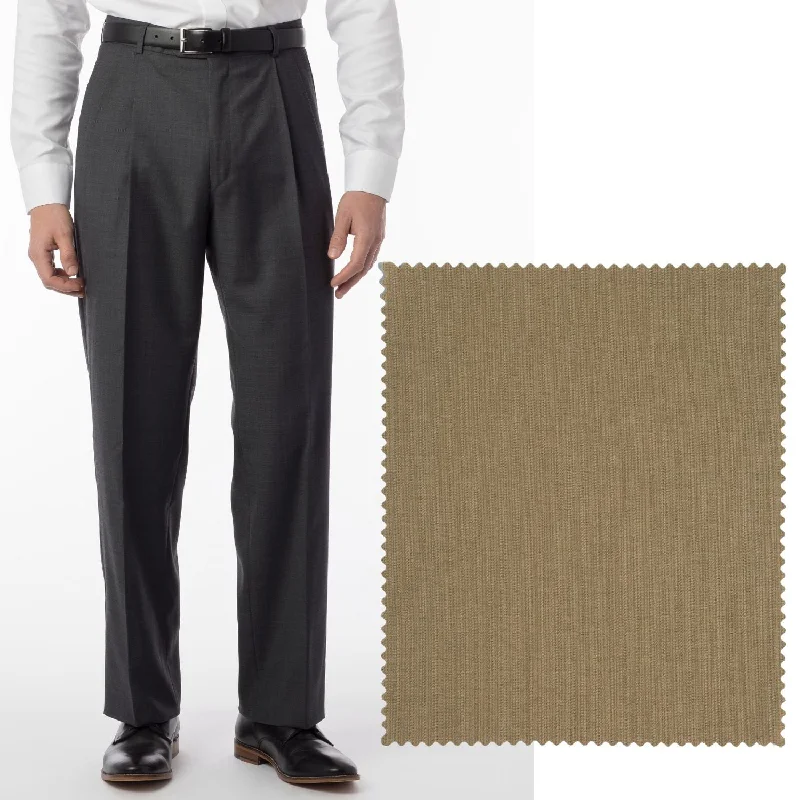 Super 120s Wool Travel Twill Comfort-EZE Trouser in Khaki (Manchester Pleated Model) by Ballin