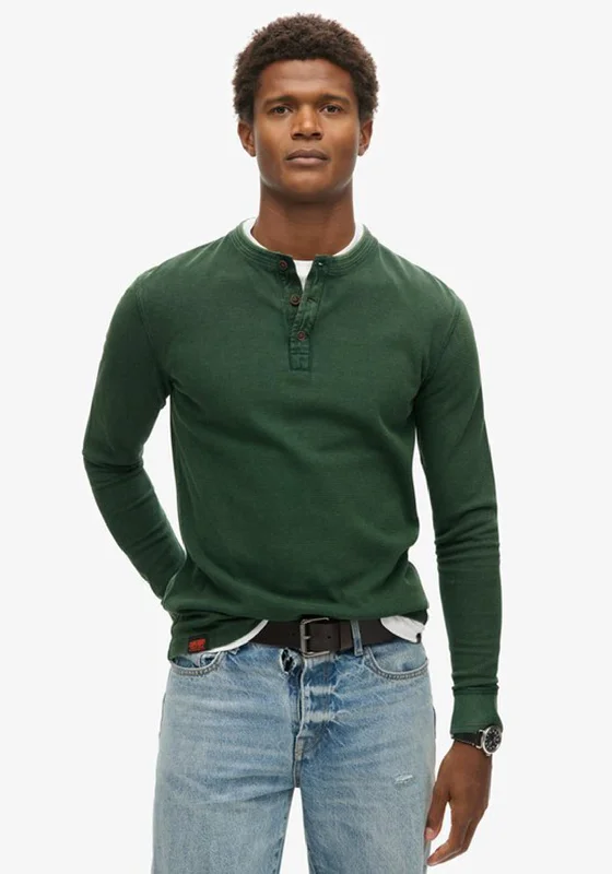 Superdry Vintage Textured Grandad Long Sleeve Top, Enamel Green