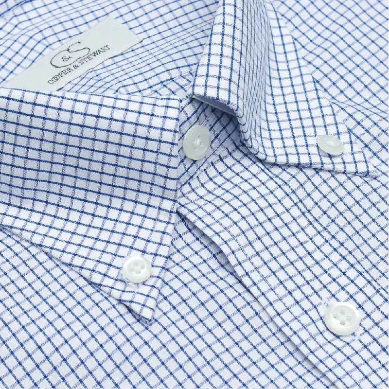 The Lenox - Wrinkle-Free Classic Check Cotton Dress Shirt with Button-Down Collar in Blue by Cooper & Stewart