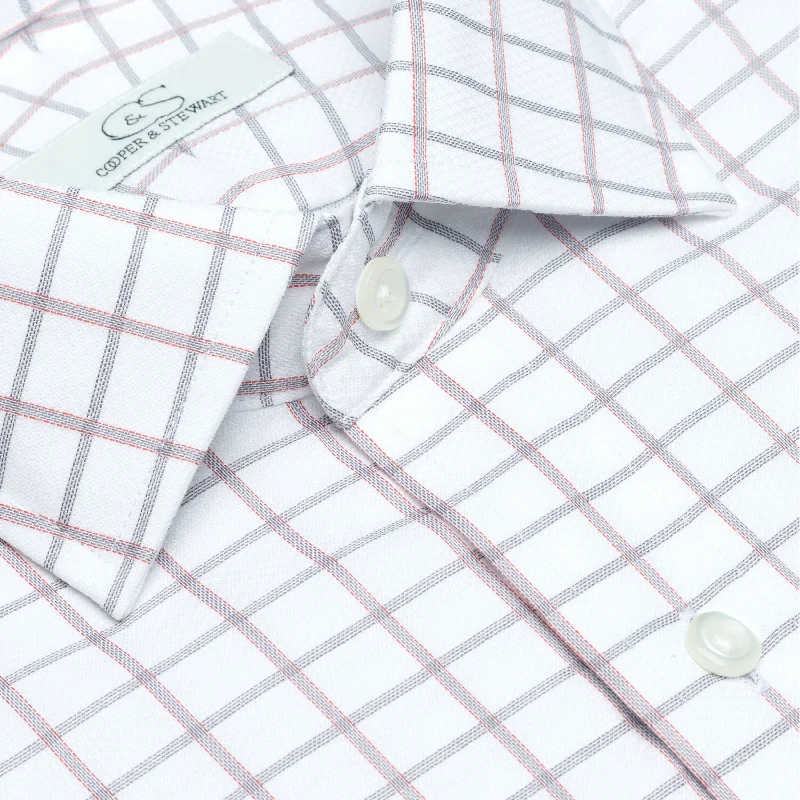 The Newport - Wrinkle-Free Box Check Cotton Dress Shirt in Grey and Coral by Cooper & Stewart