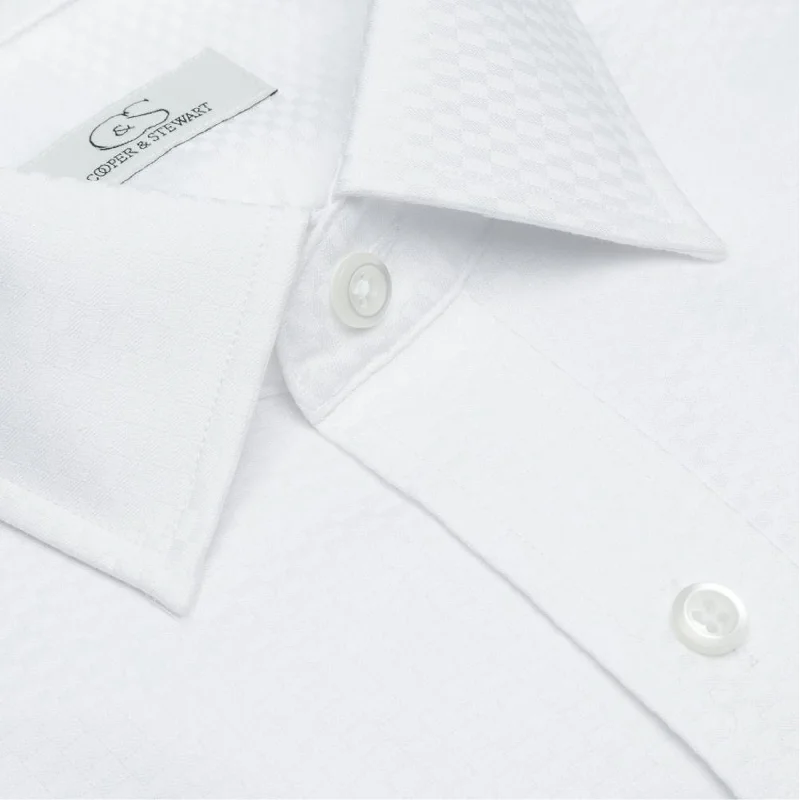 The Washington - Wrinkle-Free Tonal Check Cotton Dress Shirt in White by Cooper & Stewart