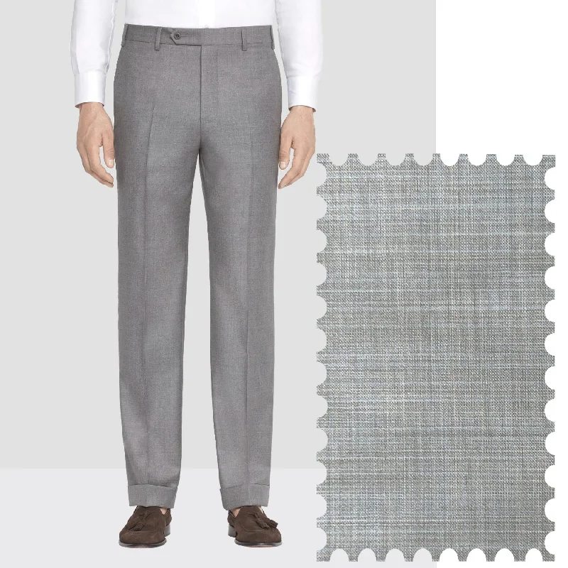 Todd Flat Front Super 120s Wool Fancy Trouser in Light Grey & Tan Crosshatch (Full Fit) - LIMITED EDITION by Zanella