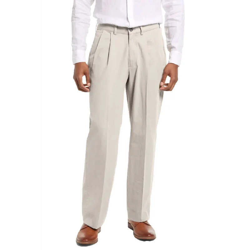 Washed Poplin Pant in Stone (Oak Double Reverse Pleat) by Charleston Khakis