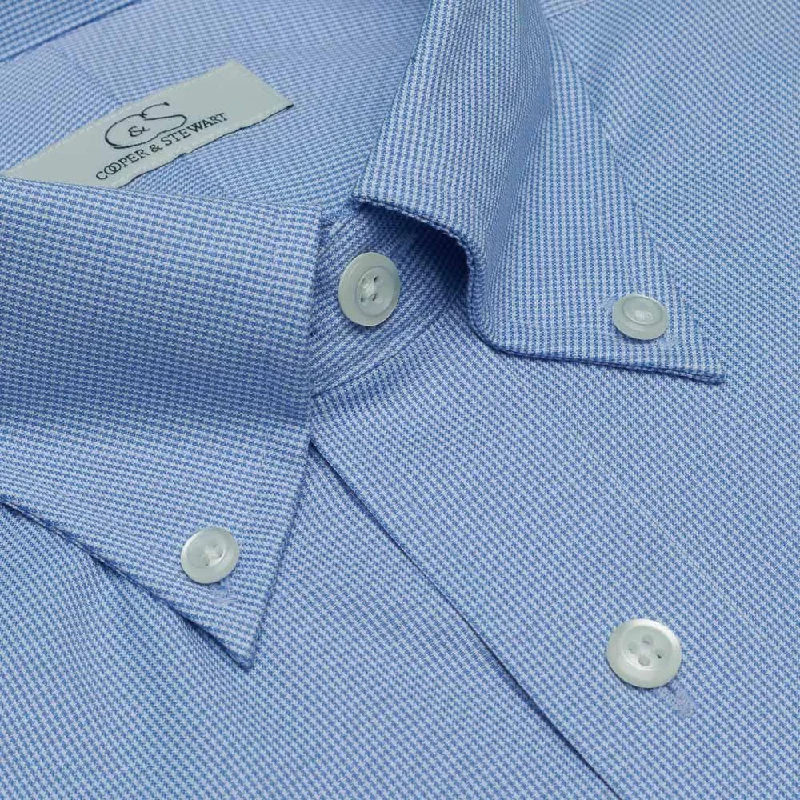 The Aberdeen - Wrinkle-Free Mini Houndstooth Cotton Dress Shirt with Button-Down Collar in Blue by Cooper & Stewart