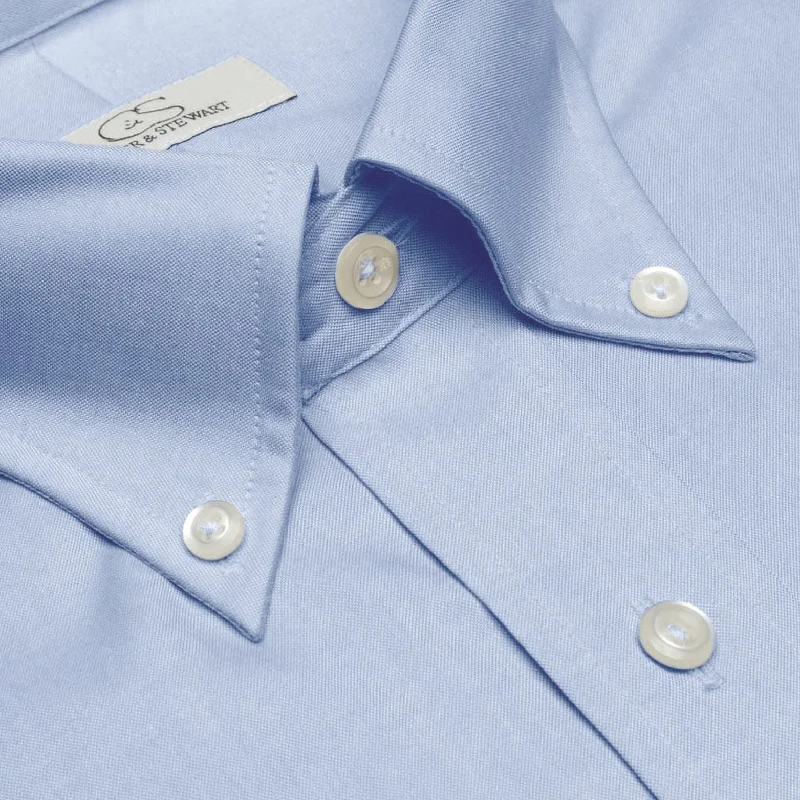 The Standard Blue - Wrinkle-Free Pinpoint Oxford Cotton Dress Shirt with Button-Down Collar by Cooper & Stewart