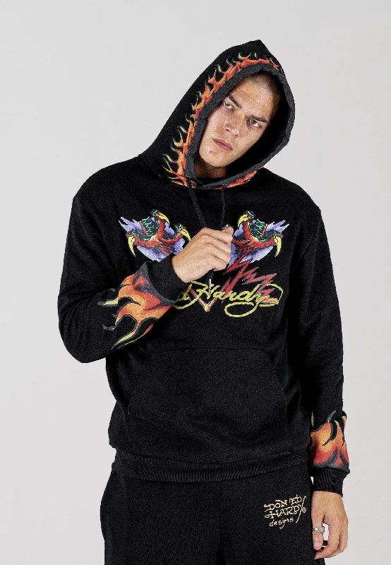 Mens Lightning-Fire Graphic Hoodie - Black