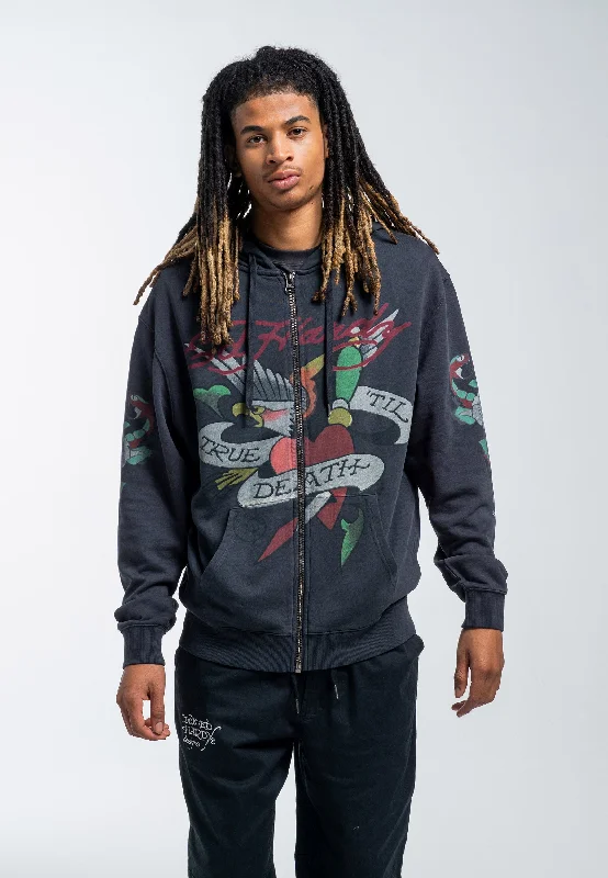 Mens True Snake Zip Through Hoodie - Charcoal