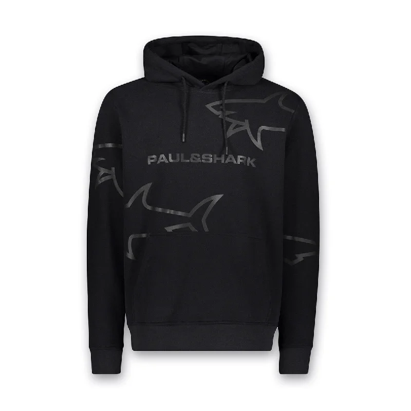 Paul & Shark - Shark Print Hoodie in Black